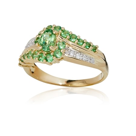 0.90ct Tsavorite Garnet & Dia Accent Ring 9ct YG