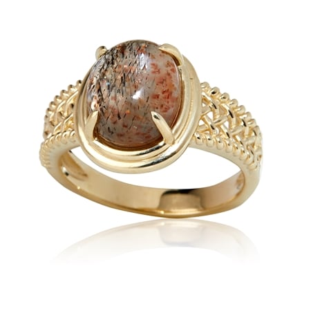 3.14ct Australian Lattice Sunstone Oval Bezel Set Ring 9ct YG