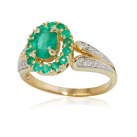 1.00ct Zambian Emerald & Diamond Accent Statement Ring 9ct Yellow Gold