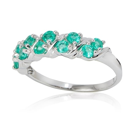 0.60ct Zambian Emerald Twisted Pave Ring 9ct White Gold