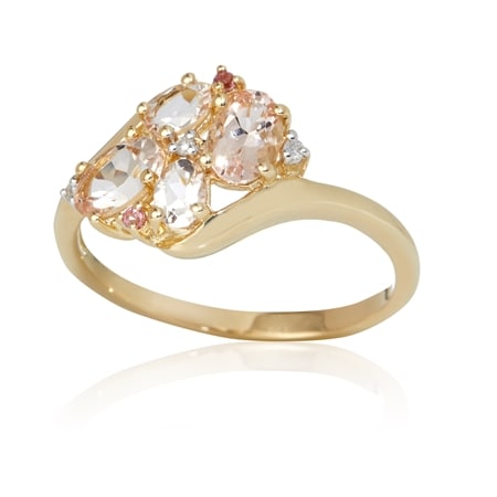 0.99ct Mozambique Morganite, Tourmaline & Diamond Accent Ring 9ct YG