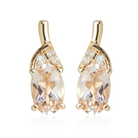 0.76ct Mozambique Morganite & Dia Accent Drop Earrings 9ct YG