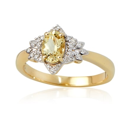 0.72ct Australian Golden Lime Beryl & 0.10ct Dia Ring 9ct YG