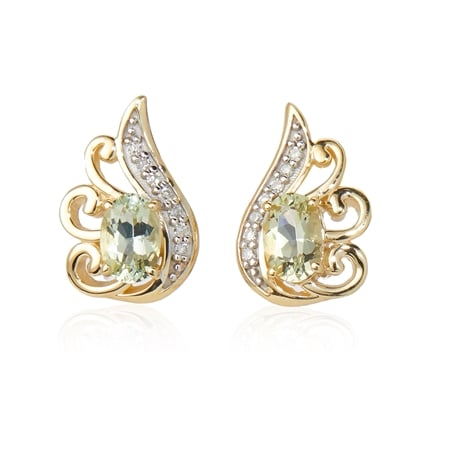 1.02ct Australian Jungle Lime Beryl & Dia Accent Earrings 9ct YG