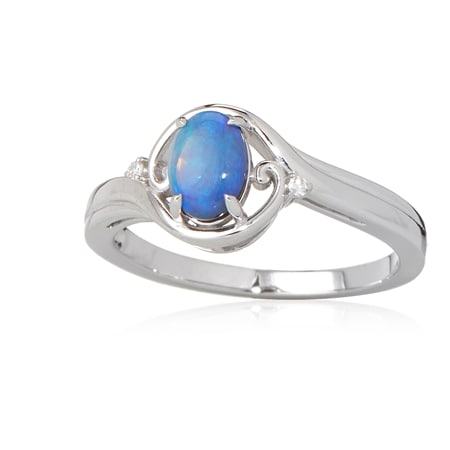 0.51ct Australian Lightning Ridge Opal & Dia Accent Ring 9ct WG
