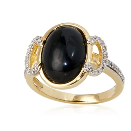 3.67ct Australian Black Jade & Dia Accent Ring 9ct Yellow Gold