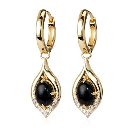 1.73ct Australian Black Jade & Dia Accent Drop Earrings 9ct YG