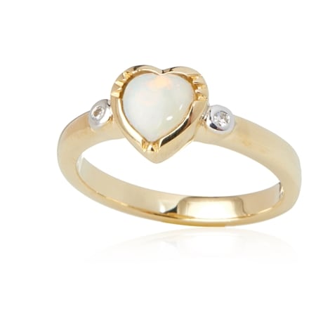 0.39ct Australian White Opal & Dia. Accent Heart Ring 9ct YG