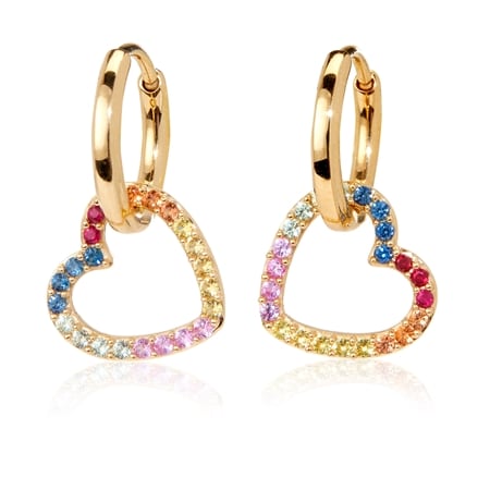 0.46ct Colours of Sapphire Heart Hoop Earrings 9ct Yellow Gold
