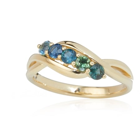 0.56ct Australian Teal Sapphire Crossover Ring 9ct Yellow Gold