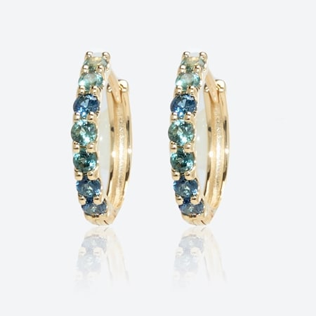 0.34ct Australian Teal Sapphire Hoop Earrings 9ct Yellow Gold