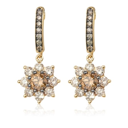 Le Vian 1.22ct Flower Drop Chocolate/Nude Diamond Earring 14ct Honey Gold