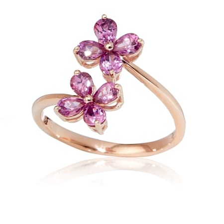 1.20ct Malawian Magenta Garnet Floral Crossover Ring 9ct Rose Gold
