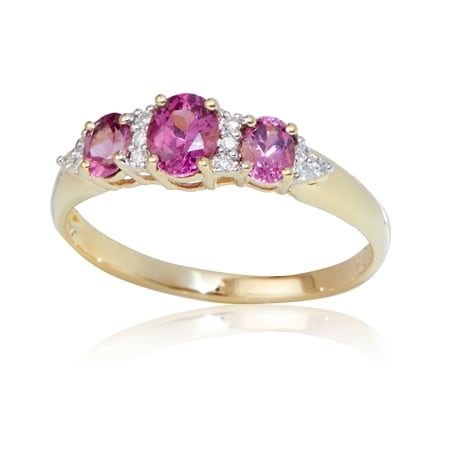 0.75ct Malawian Magenta Garnet & Dia. Accent Trilogy Ring 9ct Yellow Gold