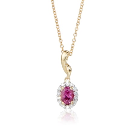 0.35ct Malawian Magenta Garnet & Dia. Accent Halo Pendant w/ Chain 9ct YG