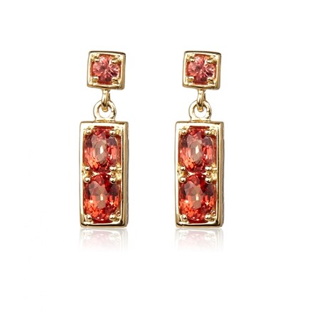 0.80ct Tanzanian Orange Sapphire Drop Earrings 9ct Yellow Gold