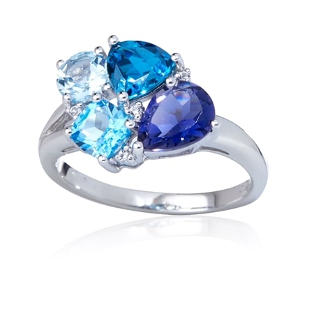 1.9ct Blue Topaz & Iolite 4-Stone Ring Sterling Silver