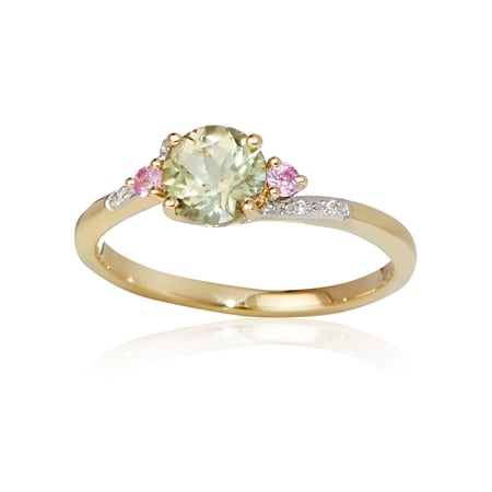0.81ct Turkish Csarite, Pink Sapphire & Dia. Accent Ring 9ct Yellow Gold