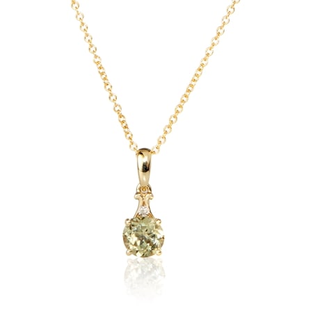 0.80ct Turkish Csarite & Dia. Accent Round Pendant w/ Chain 9ct YG