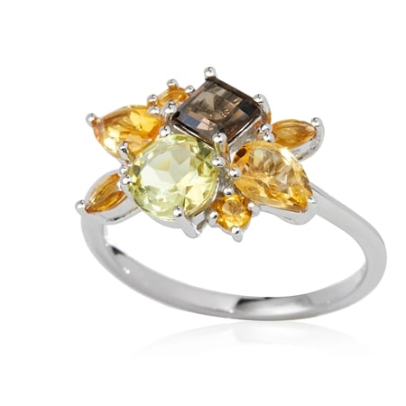 0.8ct Citrine & Smoky Quartz Statement Ring Sterling Silver