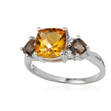 1.9ct Citrine & Smoky Quartz Ring Sterling Silver