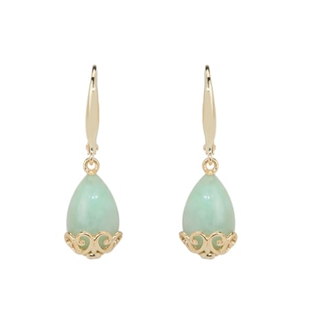 5.52ct Burmese Natural Green Jadeite & Peridot Pear Earrings 9ct YG