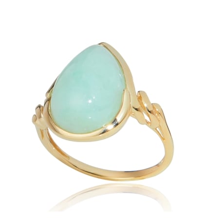 7.00ct Burmese Natural Green Jadeite Pear Bezel Set Ring 9ct YG