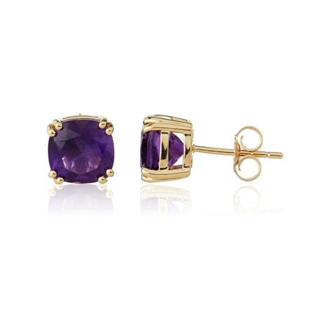 2.24ct Zambian Amethyst Cushion Stud Earrings 9ct Gold