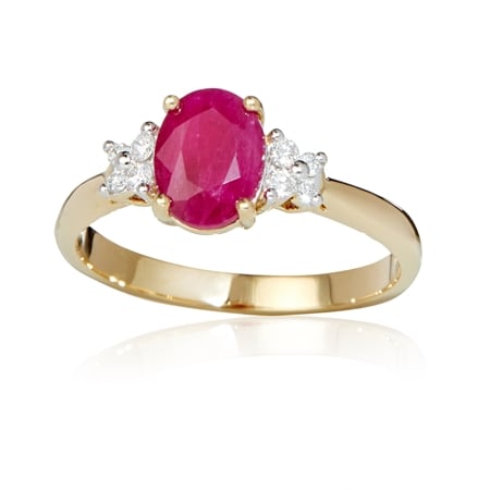 1.50ct Mozambique Ruby & 0.12ct Diamond Oval Ring 9ct YG