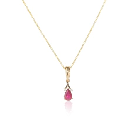 0.47ct Mozambique Ruby & Dia. Accent Pear Pendant w/ Chain 9ct YG