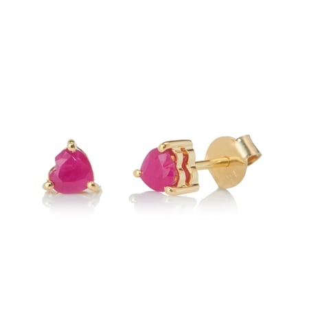 0.67ct Mozambique Ruby Heart Stud Earrings 9ct Yellow Gold