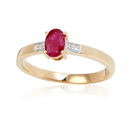 0.49ct Mozambique Ruby & Dia. Accent Oval Ring 9ct Yellow Gold