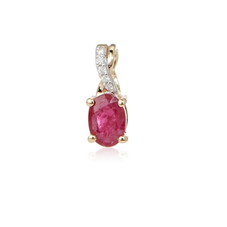0.49ct Mozambique Ruby & Dia. Accent Oval Pendant 9ct Yellow Gold
