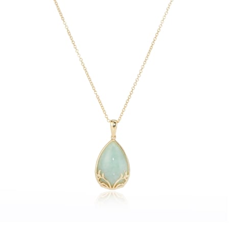 8.10ct Burmese Natural Green Jadeite Pear Pendant w/ Chain 9ct YG