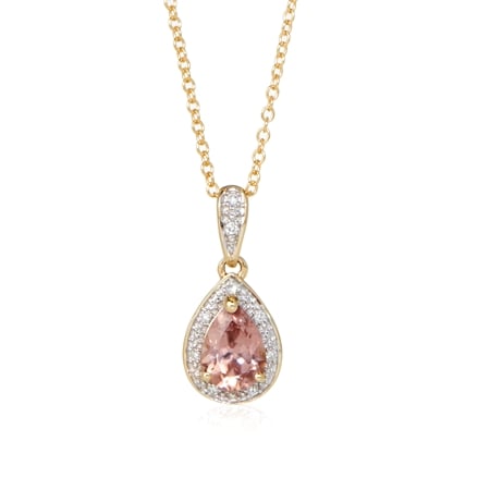 1.00ct Tanzanian Rose Zircon & Dia. Accent Pear Pendant w/ Chain 9ct YG