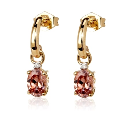 2.00ct Tanzanian Rose Zircon & Dia. Accent Oval Earrings 9ct YG