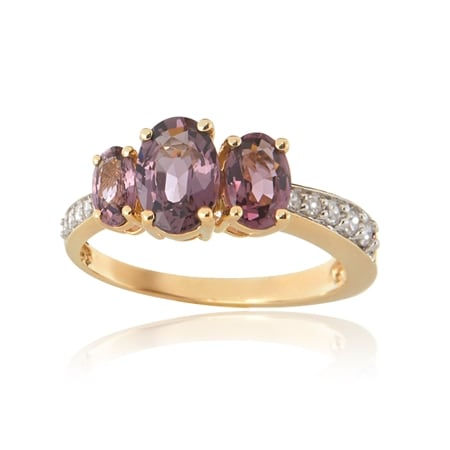 2.20ct Burmese Violet Spinel & 0.12ct Diamond Trilogy Ring 9ct Yellow Gold