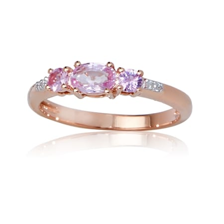 0.68ct Pink Sapphire & Dia. Accent 3-Stone Ring 9ct Rose Gold