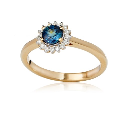 0.62ct Ceylon Sapphire & 0.12ct Diamond Round Halo Ring 9ct YG