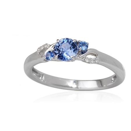 0.71ct Ceylon Sapphire & Diamond Accent Crossover Ring 9ct White Gold