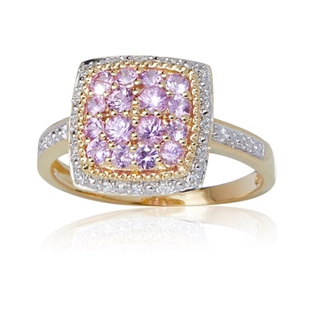0.65ct Pink Sapphire & Dia. Accent Cluster Cushion Ring 9ct YG