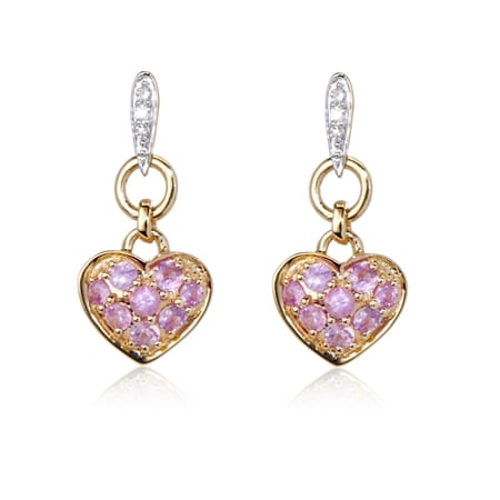 0.50ct Pink Sapphire & Dia. Accent Heart Earrings 9ct Yellow Gold
