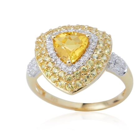 1.65ct Brazilian Golden Beryl, Sapphire & 0.12 ct Dia. Ring 9ct YG