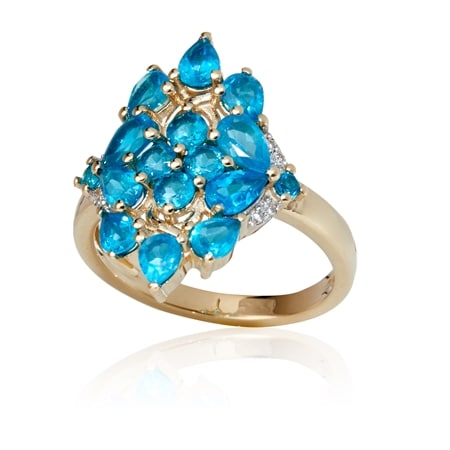 2.25ct Madagascan Neon Apatite & Dia. Accent Ring 9ct YG