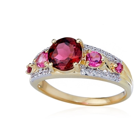 1.55ct Red Tourmaline, Pink Tourmaline & Dia. Accent Ring 9ct YG
