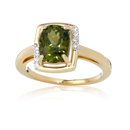 2.33ct Madagascan Green Diopside & Dia. Accent Ring 9ct YG