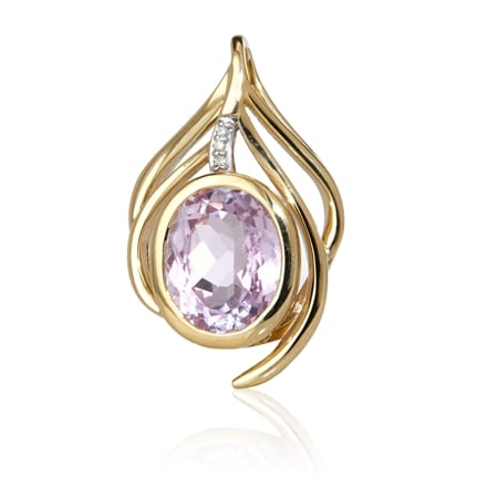 4.86ct Brazilian Kunzite & Dia. Accent Feather Pendant 9ct YG
