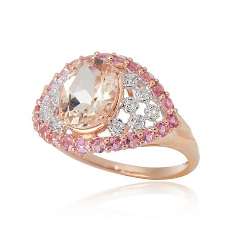 2.60ct Mozambique Morganite , Tourmaline & 0.10ct Dia. Ring 9ct RG
