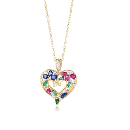 Gems en Vogue Ruby, Sapphire & Emerald Heart Pendant Pal Silver