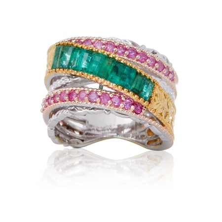Gems en Vogue 1.1ct Grizzly Emerald & Pink Sapphire Ring Pal Silver
